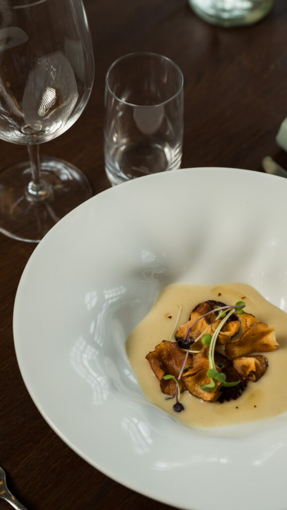 Sæsonens ret med svampe og cremet sauce – Restaurant GRO, Varde